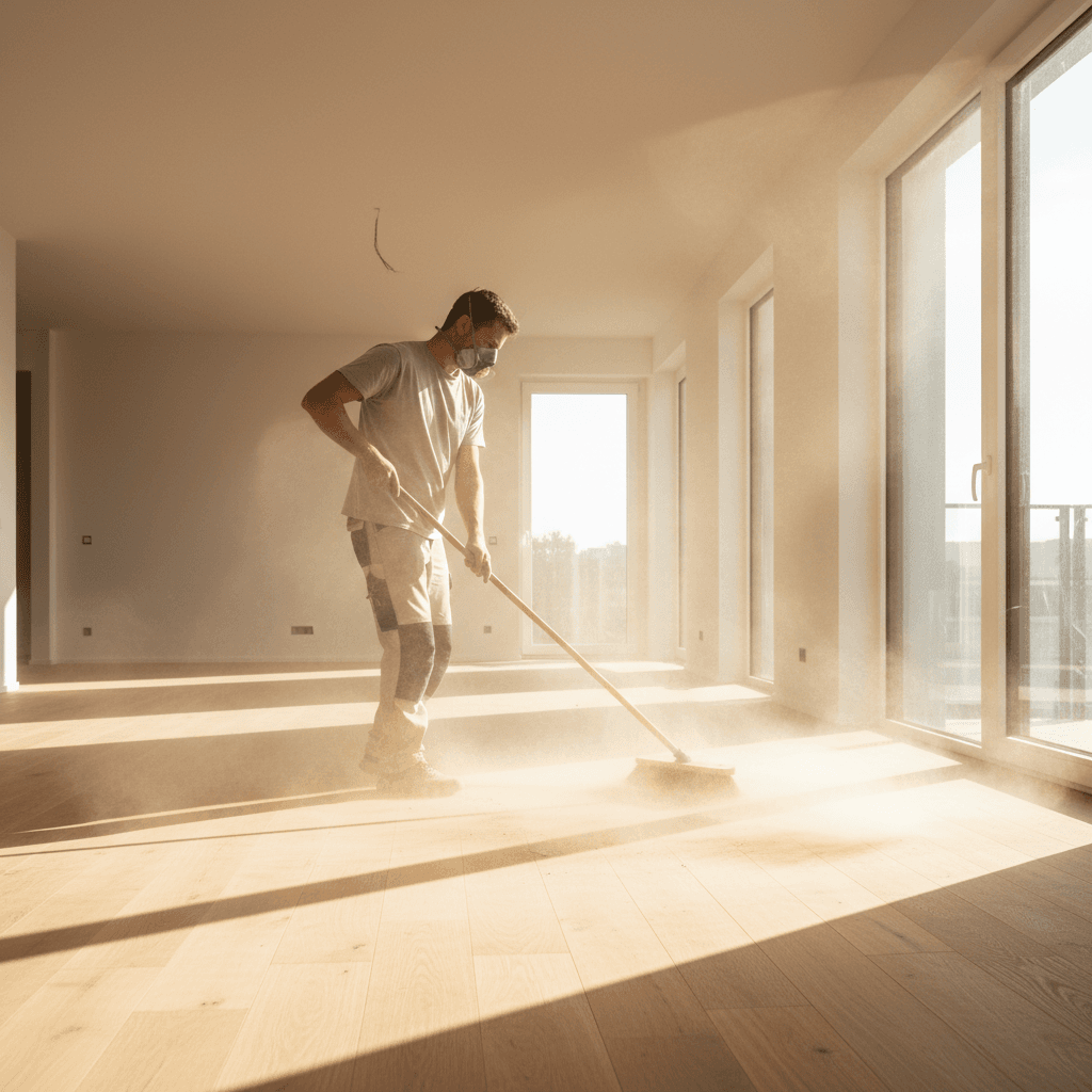 Post-construction site being swept clean