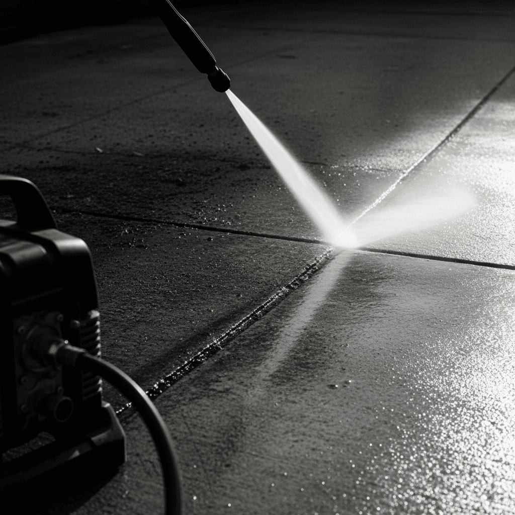 Eco-friendly pressure washing cleaning a driveway